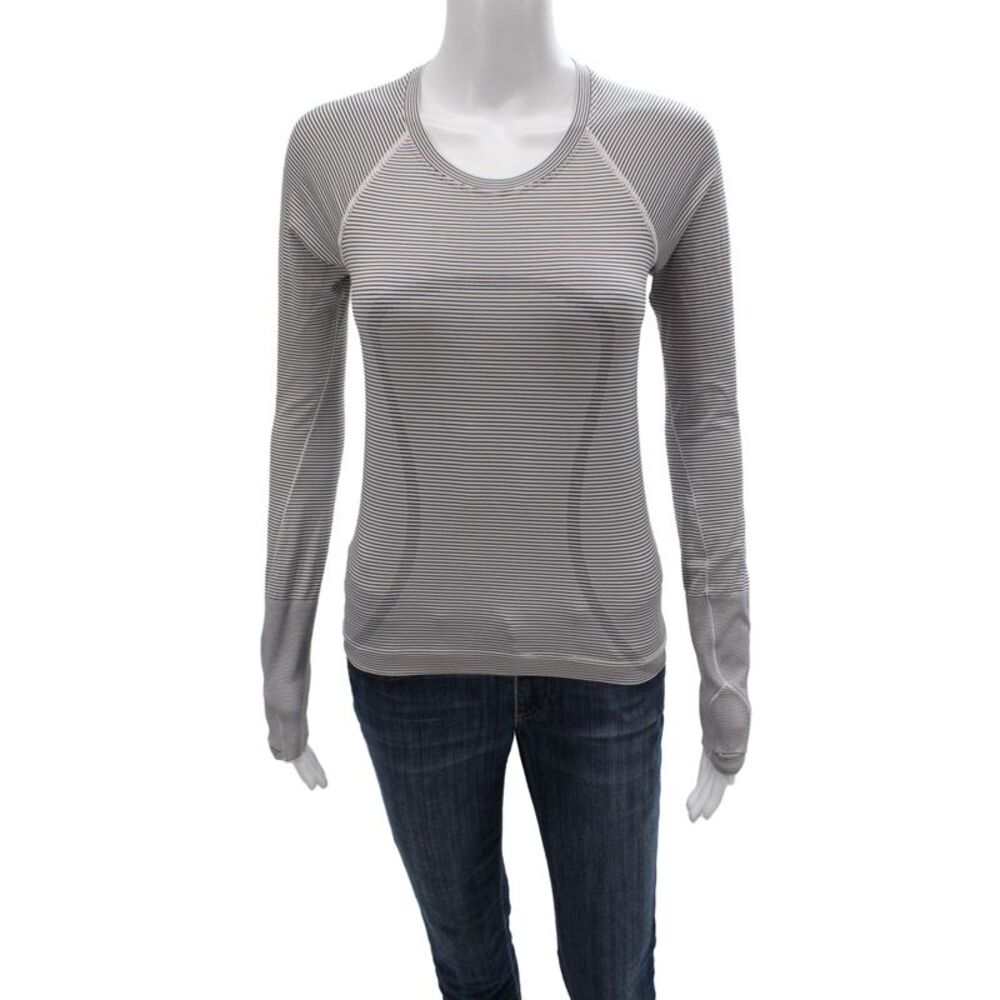 Lululemon Women Striped Gray Pullover Casual Long Sleeve Size S
